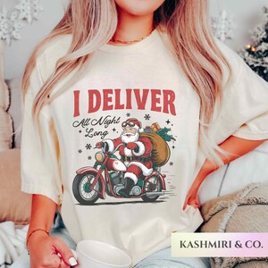 Funny Retro Santa Shirt, I Deliver All Night Long Christmas Holiday TShirt, Silly Santa Sweater, XMas Party Joke Gift Christmas Party Tee