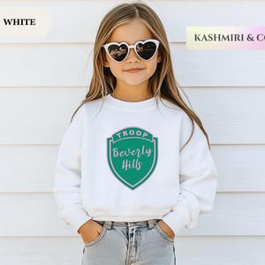 Troop Beverly Hills Squad Kids Sweatshirt Pink Green Girls Themed BDay Party Preppy Crew Tennis Social Club Hollywood Youth Sweater Retro
