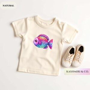 Mermaid Fish Toddler Shirt, Abstract Colorful Trout Baby TShirt River Fish Species Fishing Girly Theme Birthday Tee Natural Boho Toddler Tee