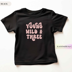 Young Wild and Three Groovy Floral Retro Girly Bday 3rd Birthday Shirt | Trendy Daisy Toddler Boho Baby Third Birthday TShirt Gift Bestie