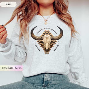 Boho Cow Skull Sweatshirt, Western Graphic Tee, Bull Skull Sweater Cowgirl Tshirt, Country Cowboy TShirt Country Girl Western Clothing