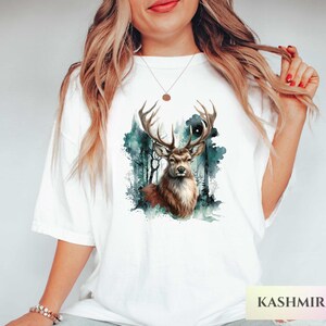 Retro Deer Wilderness Watercolor Shirt Outdoor Hunting Adventure Buck And Doe Deer Tee Boho Wilderness Camping Nature Lover TShirt Gift