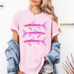 Pink Sardines Shirt, Tinned Fish TShirt, Portugal T-shirt, Retro Sardine, Coastal Travel Europe Fish Lover Tee Gift Tin Fish Party Tee