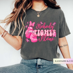 Breast Cancer Nobody Fights Alone Breast Cancer Awareness Shirt Women&#39;s Men&#39;s Support Warrior Survivor Team TShirt, Family Squad Tee Gift