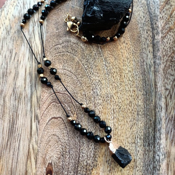 Naszyjnik z kamieni naturalnych turmalin czarny