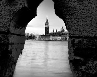 Venice View of Saint Giorgio Maggiore Venice Italy Photo Canvas Metal Living room black & white dramatic