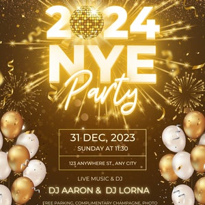 Editable New Years Eve Flyer | Party Flyer, NYE Flyer, Hosting Flyer, Party Hosting Flyer, Happy New Year Flyer