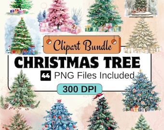 Christmas Tree Clipart, Christmas Clipart PNG Bundle, 44 PNG Christmas Tree Clipart Bundle, Instant Digital Download, Commercial Use