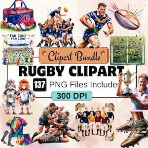 Rugby Clipart, Pacote de Esportes Clipart PNG, Pacote de 137 PNG Rugby Clipart, Download Digital Instantâneo, Uso Comercial