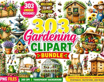 Gardening Clipart,watercolor gardening PNG Bundle,Vintage gardening tool Garden Beds & Planter Clipart bundle,home garden clipart,garden png