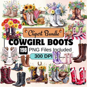 Cowgirl Boots Clipart,Flower Cowgirl Boot Clipart PNG Bundle,198 PNG Watercolor Boots Clipart Bundle,Instant Digital Download,Commercial Use