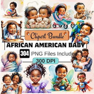 Pacchetto clipart di bambini afroamericani, clipart di bambini afroamericani, pacchetto PNG di bambini africani, pacchetto di 300 PNG di bambini africani carini, uso commerciale
