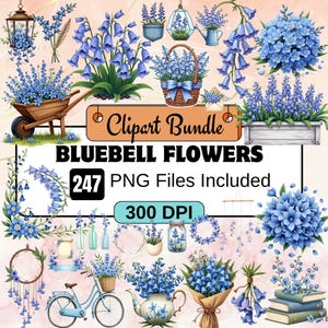 Bluebell and forget me not flowers Clipart,watercolor bluebell PNG Bundle,watercolor flowers,wedding flowers,spring flowers png,blue flowers