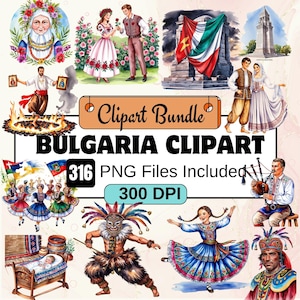 Bulgaria clipart, Bulgaria Tradition Clipart PNG Bundle, 300 PNG Watercolor Bulgaria Bundle, Instant Digital Download, Commercial Use
