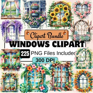 Watercolor Window Clipart,Flower Window Clipart,Spring Windowa Clipart,PNG Bundle,264 Flower Windows Clipart Bundle,Instant Digital Download