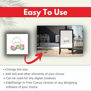 May include: A digital graphic featuring a white cartoon character with a round head and small limbs, shown folding colorful stacks of laundry. The image includes a red arrow pointing toward a black A-frame sign displaying the same character illustration.