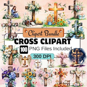 Cross clipart,Christian Cross PNG, Christian cross Clipart Bundle,Floral cross, Cross illlustrations, Christian Clipart, Religious Christmas