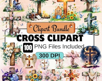 Cross clipart,Christian Cross PNG, Christian cross Clipart Bundle,Floral cross, Cross illlustrations, Christian Clipart, Religious Christmas