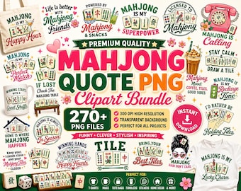 Pacchetto di immagini PNG con frasi sul Mahjong / Citazioni carine sul Mahjong / Disegni per sublimazione sul Mahjong / PNG per magliette / Uso commerciale