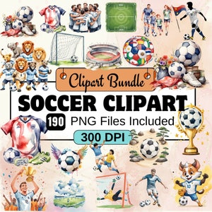Imágenes prediseñadas de fútbol, paquete PNG de imágenes prediseñadas deportivas, paquete de imágenes prediseñadas de fútbol PNG de 190, descarga digital instantánea, uso comercial