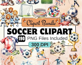 Soccer Clipart, Sports Clipart PNG Bundle, 190 PNG Soccer Clipart Bundle, Instant Digital Download, Commercial Use