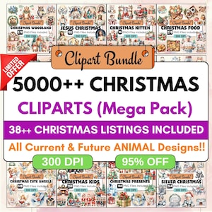 Weihnachten Clipart Mega Budnle, Auto Weihnachten Clipart PNG Bundle, 5000 + PNG Weihnachten Clipart Bundle, sofortiger digitaler Download, kommerzielle Nutzung