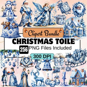 256Christmas Toile Clipart,Holiday Chinoiserie Clipart PNG Bundle,Winter Toile Sublimation, Xmas Gifts, Toile Santa Christmas,Toile De Jouy