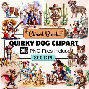 Schrulligen Hund Clipart, Aquarell süße Hunde Clipart PNG Bundle, 305 PNG Aquarell schrulligen Hunde Clipart Bundle, sofortiger digitaler Download, kommerziell
