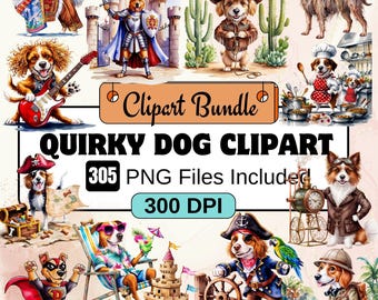 Eigenzinnige hond clipart, aquarel schattige honden clipart PNG bundel, 305 PNG aquarel eigenzinnige honden clipart bundel, instant digitale download, commercieel