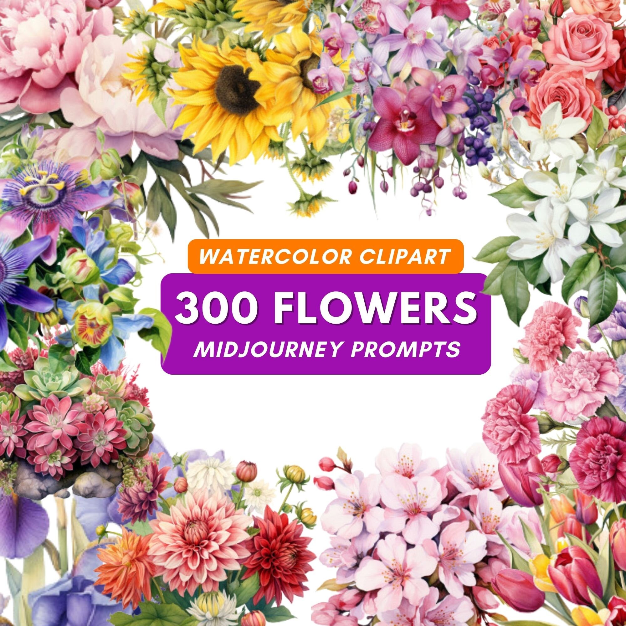 300 Midjourney Prompts Watercolor Flowers Premium Watercolor - Etsy