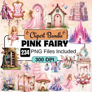 234Pink Fee Clipart, Aquarell Fee PNG Bundle, Zauberhafte Fee Clipart, Wunderlich, PNG Fantasy Illustration Set Aquarell Feengarten