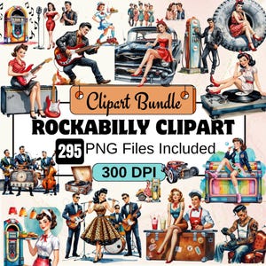 295 cliparts rockabilly, illustrations de musique rétro, art vintage old school, illustrations rétro rockabilly, portrait fille PNG, clipart musique rétro