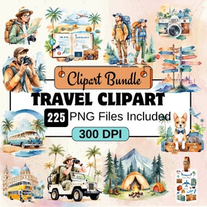 Travel Clipart Bundle, Vacation Holiday Graphics, 225 Travel Clipart PNG Bundle, Instant Download, Commercial Use