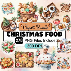 Clipart de comida de Natal, pacote de clipart de Natal PNG, pacote de clipart de lanches festivos com 270 PNG, download digital instantâneo, uso comercial