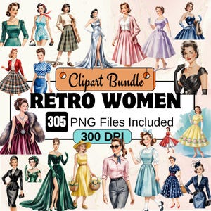 305 femmes rétro Clipart Bundle ensemble, sarcastique femme au foyer rétro Clipart PNG, femmes vintage, rétro vintage des années 1950, rétro femme au foyer Clipart PNG