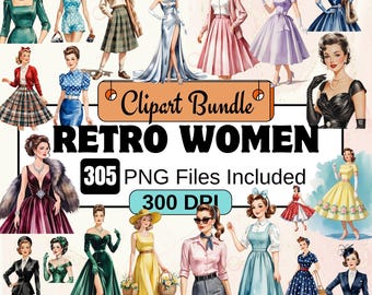 305 Retro Women Clipart Bundle Set ,Sarcastic Retro Housewife Clipart PNG, Vintage Women, Retro Vintage 1950s, Retro Housewife Clipart PNG