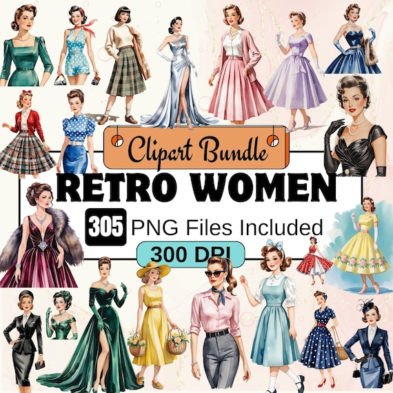 305 Retro Women Clipart Bundle Set ,Sarcastic Retro Housewife Clipart PNG, Vintage Women, Retro Vintage 1950s, Retro Housewife Clipart PNG