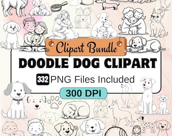 322 Doodle Dog Clipart Bundle, simpatici cuccioli disegnati a mano PNG, illustrazioni di cani dei cartoni animati, adesivi per cani, simpatici cani svg, scarabocchio di cane, scarabocchio di animali