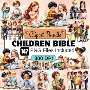 147 Children With Bible clipart,Bible story PNG bundle,Biblical Characters Clipart Bible Storie,Religious Faith-Based Illustration,Christian