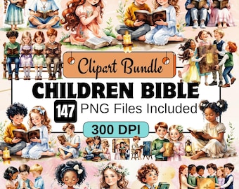 147 Children With Bible clipart,Bible story PNG bundle,Biblical Characters Clipart Bible Storie,Religious Faith-Based Illustration,Christian