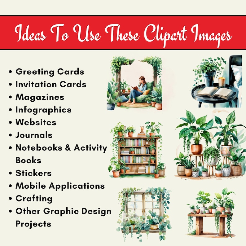 greenery clipart, cozy home clipart, plant aesthetic clipart, boho plant clipart, botanical clipart, potted plant clipart, succulent clipart, monstera clipart, fiddle leaf fig clipart,