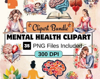 Mental Health Clipart, Health Clipart PNG Bundle, 35 PNG Mental Health Clipart Bundle, Instant Digital Download, Commercial Use