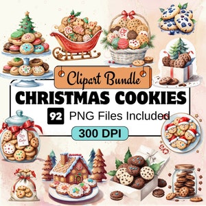 Weihnachtsplätzchen Clipart, Weihnachtsclipart PNG-Bundle, 92 PNG WeihnachtsplätzchenClipart Bundle, sofortiger digitaler Download, kommerzielle Nutzung