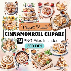 Cinnamonroll clipart, ontbijt clipart png bundel, 124 png kaneel clipart bundel, instant digitale download, commercieel gebruik