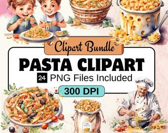 Pasta Clipart, Watercolor Pasta, italian Clipart, PNG Bundle, 24  Pasta Clipart Bundle, Food Clipart,Instant Digital Download,Commercial Use