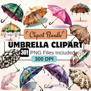 301 Umbrella Clipart,Indian Umbrella Clipart Bundle,Floral Umbrella PNG,Vintage Umbrella PNG Bundle, aquarela umbrella,Colored Umbrella