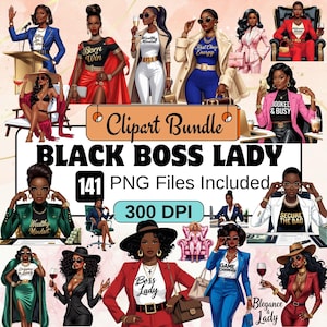 141 Black Boss Lady clipart bundel png, Black Girl Boss clipart, Black Woman clipart, Black Boss Lady, Black Afro Lady png, Afrikaans meisje clipart