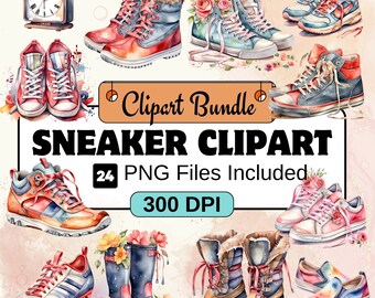 Clipart di scarpe da ginnastica, Pacchetto di clipart di scarpe PNG, Pacchetto di 24 clipart di scarpe da ginnastica PNG, Download digitale istantaneo, Uso commerciale
