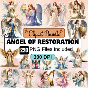 Clipart ange de la restauration, lot d'anges PNG, ange gardien, beautés angéliques png, clipart chrétien, illustrations religieuses de Noël