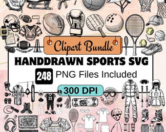 248 248 Handdrawn Sports SVG Clipart,sports png bundle, Football Doodles PNG, Athletic Clipart, Baseball, Soccer,sports doodle,sports png,